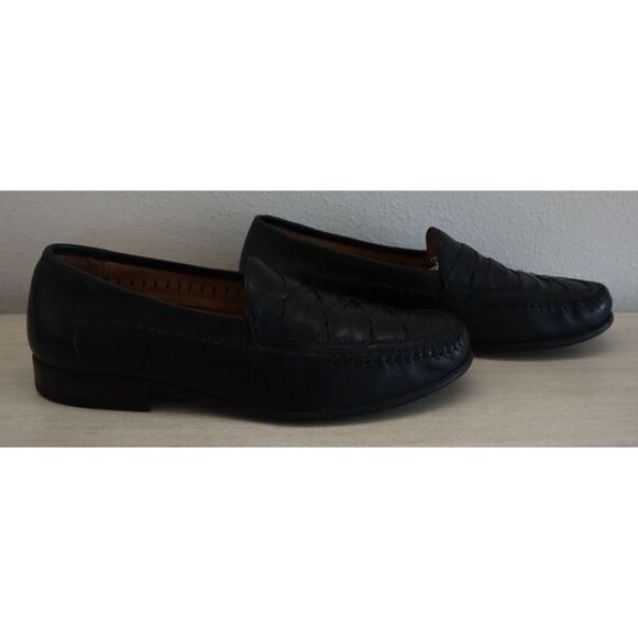 Domani 18-1000 Men's Sz 11M Black Woven Round Toe Dress Slip-On Loafers - Picture 2 of 8